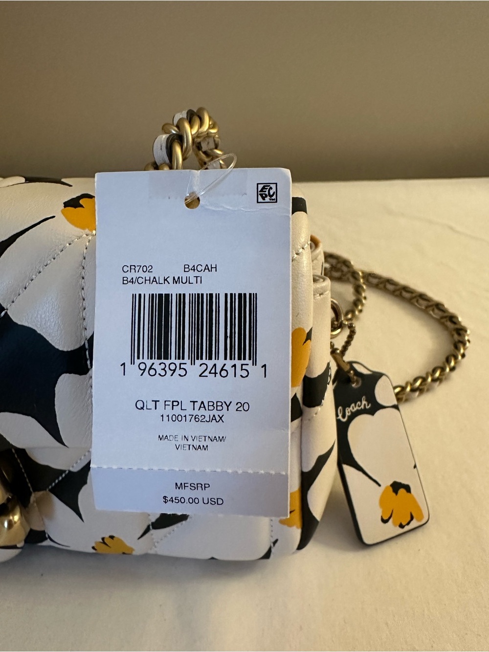 Coach Quilted Tabby 20 Floral Shoulder Bag in White, Black & Yellow - Picture 6 of 6
